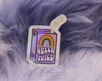 Queer Juice Holographic Sticker, Rainbow Pride Laptop Decal