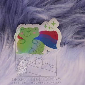 Bisexual Pride, cute frog sticker, holographic sticker, rainbow sticker, bi pride  laptop decal