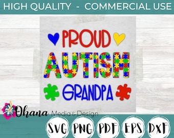 Autism SVG | Proud Autism Grandpa Heart and Puzzle Piece Design | Autism Awareness | Commercial Use for Cutting Machines and Laser Engravers