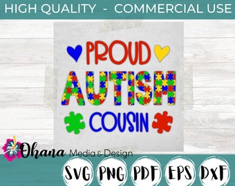 Proud Cousin Autism Awareness SVG | Autism Heart SVG | Puzzle Piece Autism Acceptance SVG Cut File | Commercial Use for Cutting Machines
