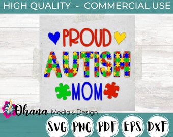 Proud Autism Mom Heart and Puzzle Piece Design Commercial Use Instant Download Svg, Png, Pdf, Eps, Dxf
