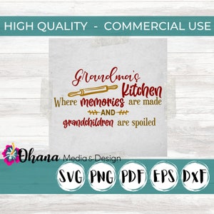 Grandma&#39;s Kitchen Where Memories Are Made and Grandchildren Are Spoiled SVG PNG PDF | Commercial Use Design for Cutting Machines