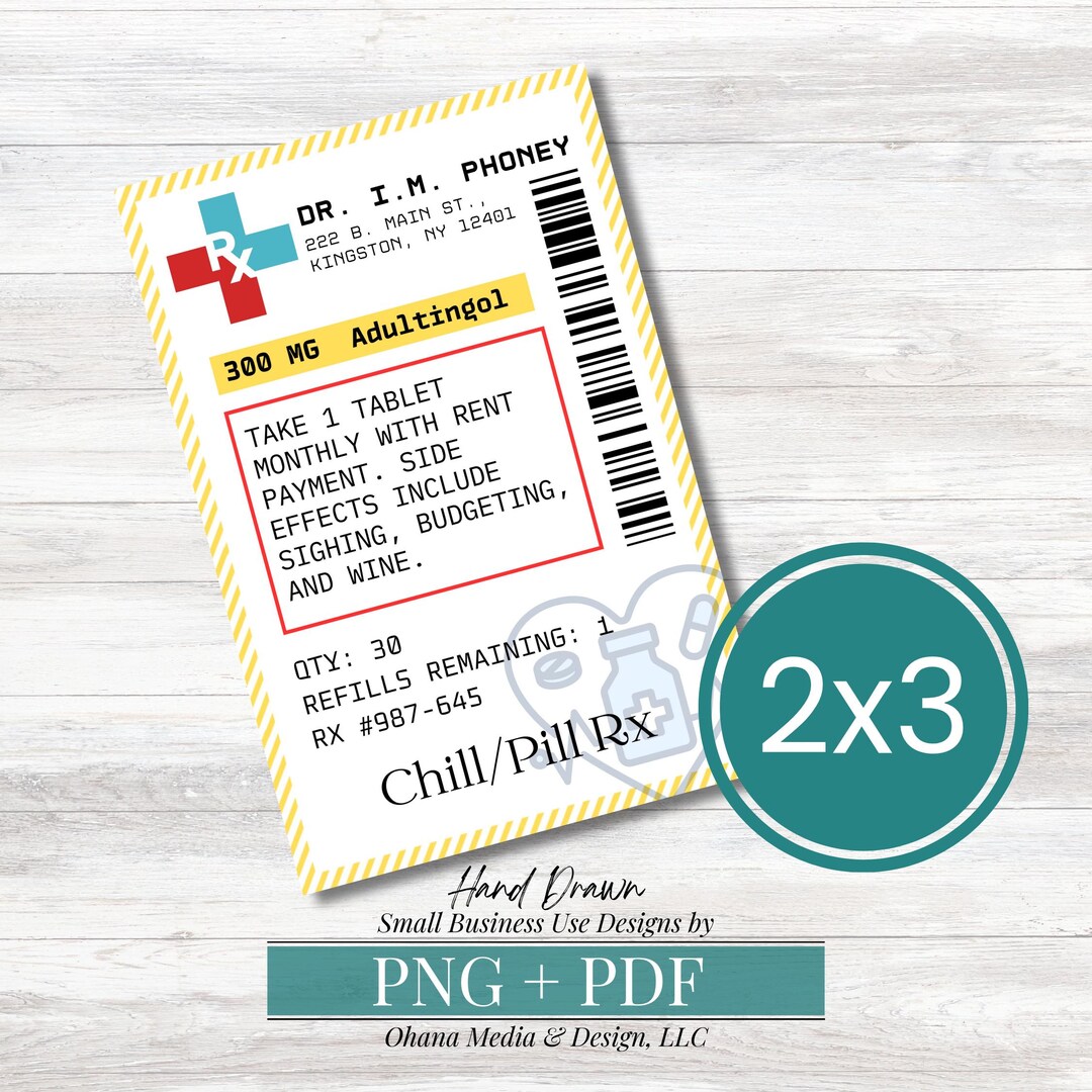 Fun Rx Label Funny Prescription Label, Rx Label, Gag Gift, Fake Rx Printable ...