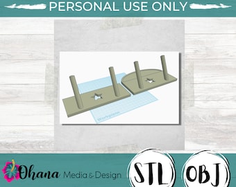 Puede incluir: Una representación digital de dos objetos impresos en 3D. Uno es rectangular, el otro semicircular, ambos con recortes de estrella y soportes cilíndricos. La imagen incluye el texto "PERSONAL USE ONLY", "Workplane", "Ohana Media & Design", "STL" y "OBJ".