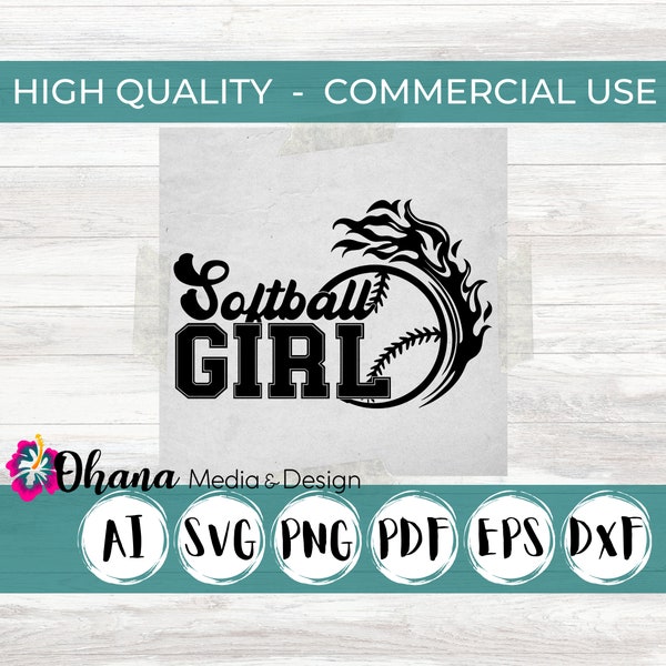 Softball Girl Svg | Softball Sports Clipart Svg | Softball Svg | Commercial Use for Cutting Machines and Laser Engravers