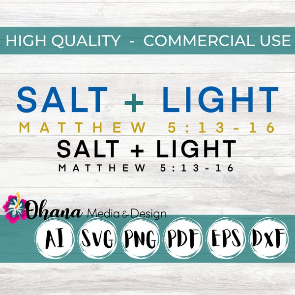 Salt + Light Religious Christian Design | Bible Verse Matthew 5:13-16 | Commercial Use Instant Download Ai, Svg, Png, Pdf, Eps, Dxf