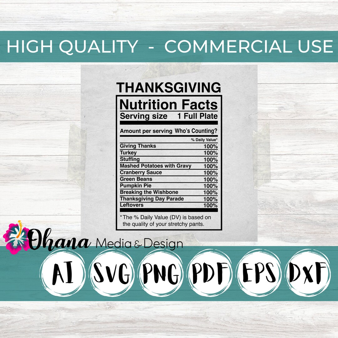 Thanksgiving Nutrition Facts SVG Thanksgiving PNG Nutrition Label SVG 