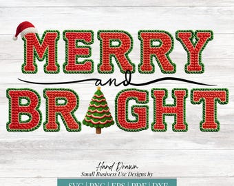 Merry Christmas Crochet Png, Merry and Bright Yarn Png, Cozy Faux Yarn, Retro Crochet Art, Preppy Christmas Design, Commercial Use