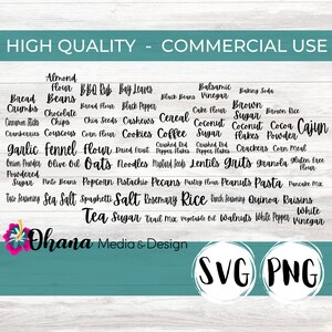 68 Black Script Pantry Labels | Printable Vinyl Stickers | Pantry Organization for Kitchen Jars & Bins | Instant Download SVG and PNG