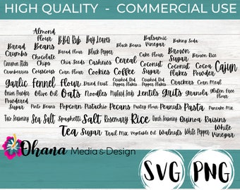 68 Black Script Pantry Labels | Printable Vinyl Stickers | Pantry Organization for Kitchen Jars & Bins | Instant Download SVG and PNG