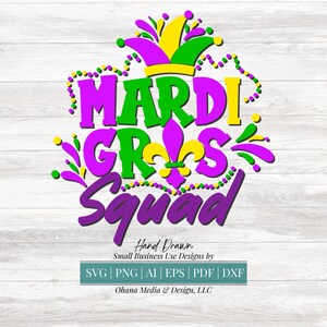 Fleur de Lis Mardi Gras Svg, Mardi Gras Squad Jester Hat Beads Design PNG for electronic cutting machines, sublimation, dtf,