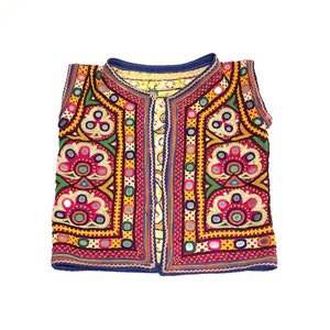 Vintage Embroidered Banjara, Gujarat, India Child&#39;s Cotton Vest, Tribal Folk Art Collectible