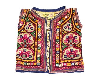 Vintage Embroidered Banjara, Gujarat, India Child's Cotton Vest, Tribal Folk Art Collectible