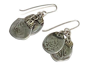 Antique Sterling Moroccan Coin Dangle Earrings Light and Delicate