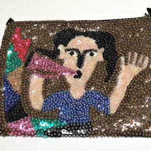 Haiti Voodoo Hand-Sequined and Beaded Clutch or Bag, Folk Art Water Spirit
