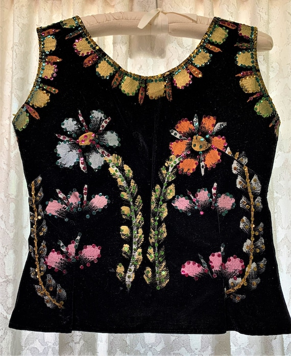Vivacious Vintage Mexican Hand-Painted Sequins Bl… - image 1