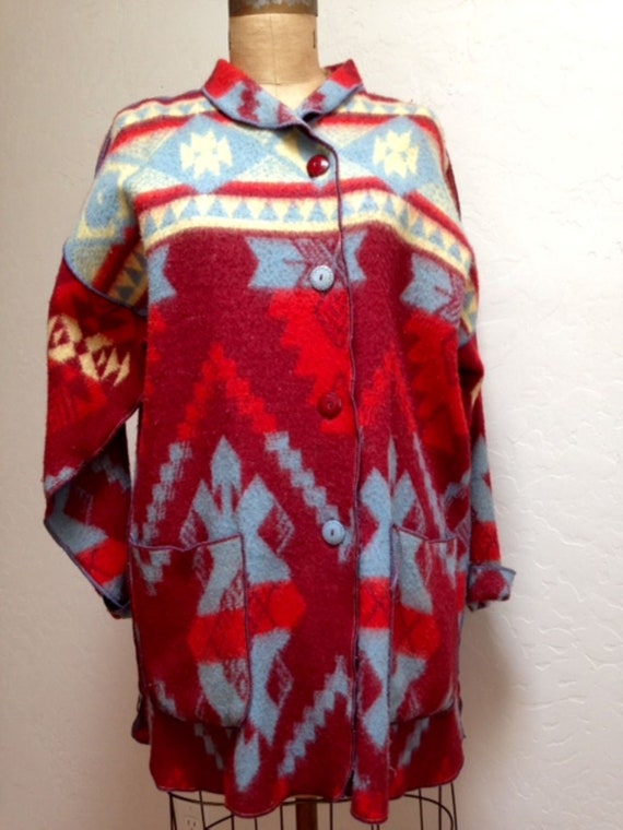 Vintage Ellen Haupli MED Camp Blanket with Native… - image 1