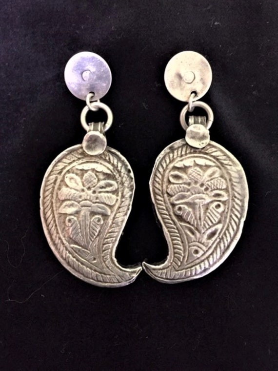 Antique Silver Earrings, Newari Nepal Ethnic, Trib