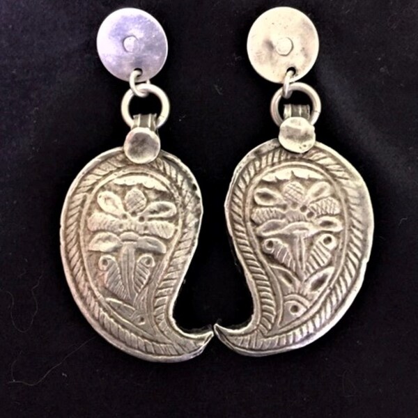 Antique Silver Earrings, Newari Nepal Ethnic, Tribal, Handmade, Asian, Boho Chic