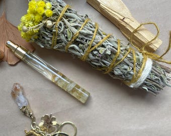 Abundance Ritual Kit – Citrine Crystal, Sage, Palo Santo, Prosperity Keychain