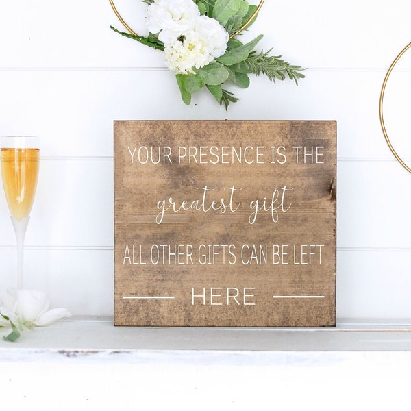 Karten und Geschenke Schild SVG, Hochzeit SVG, Deine Präsenz ist das größte Geschenk alle anderen Geschenke können hier gelassen werden
