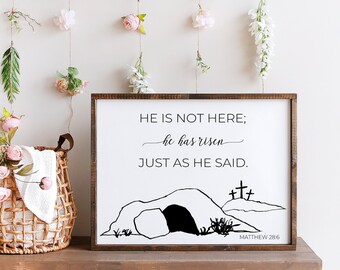 He is Risen Scripture Wall Art SVG, Easter SVG, Bible Verse Sign Cut File, Easter PNG, Religious Svg, Christian Wall Art