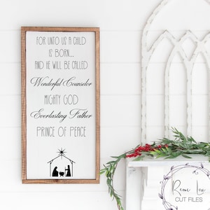 Para nosotros nace un niño signo de Navidad svg, Natividad svg, versículo de la Biblia svg, escritura imprimible