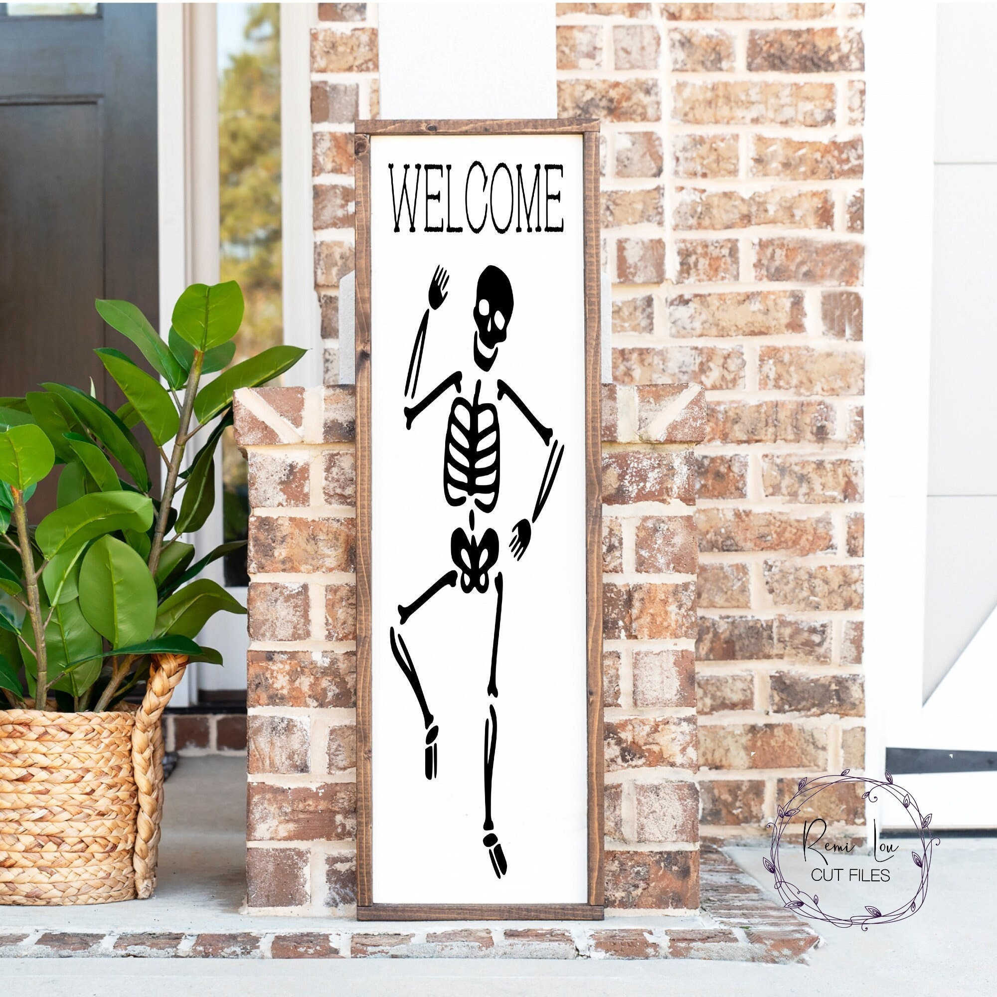 Skeleton Hello. Sign Skeleton Halloween Welcome Sign SVG, Porch Sign SVG, Halloween Outdoor ...
