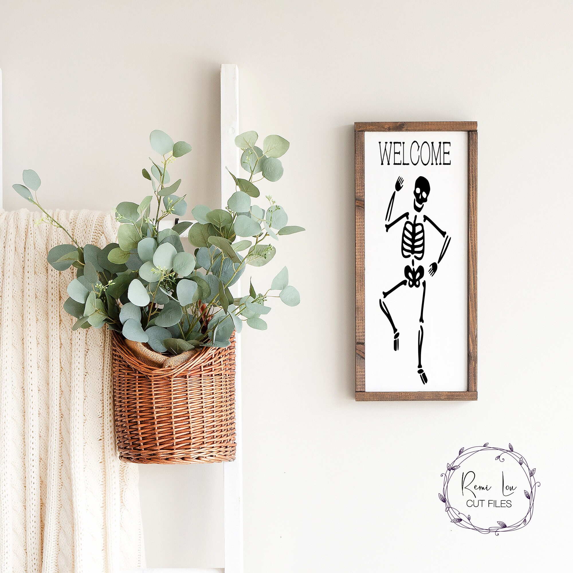 Skeleton Hello. Sign Skeleton Halloween Welcome Sign SVG, Porch Sign SVG, Halloween Outdoor ...