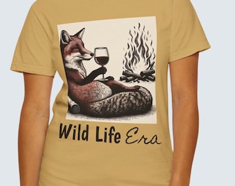 Comfort Colors Red Fox T-shirt: Wine Drinker Gift, Vintage Style
