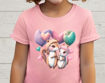 Kids Valentine Shirt, Hearts Valentine Shirt, Cute Valentines Shirt,  Girls Valentine Shirt, Squirrel Shirt,  Valentines Shirt Gift,