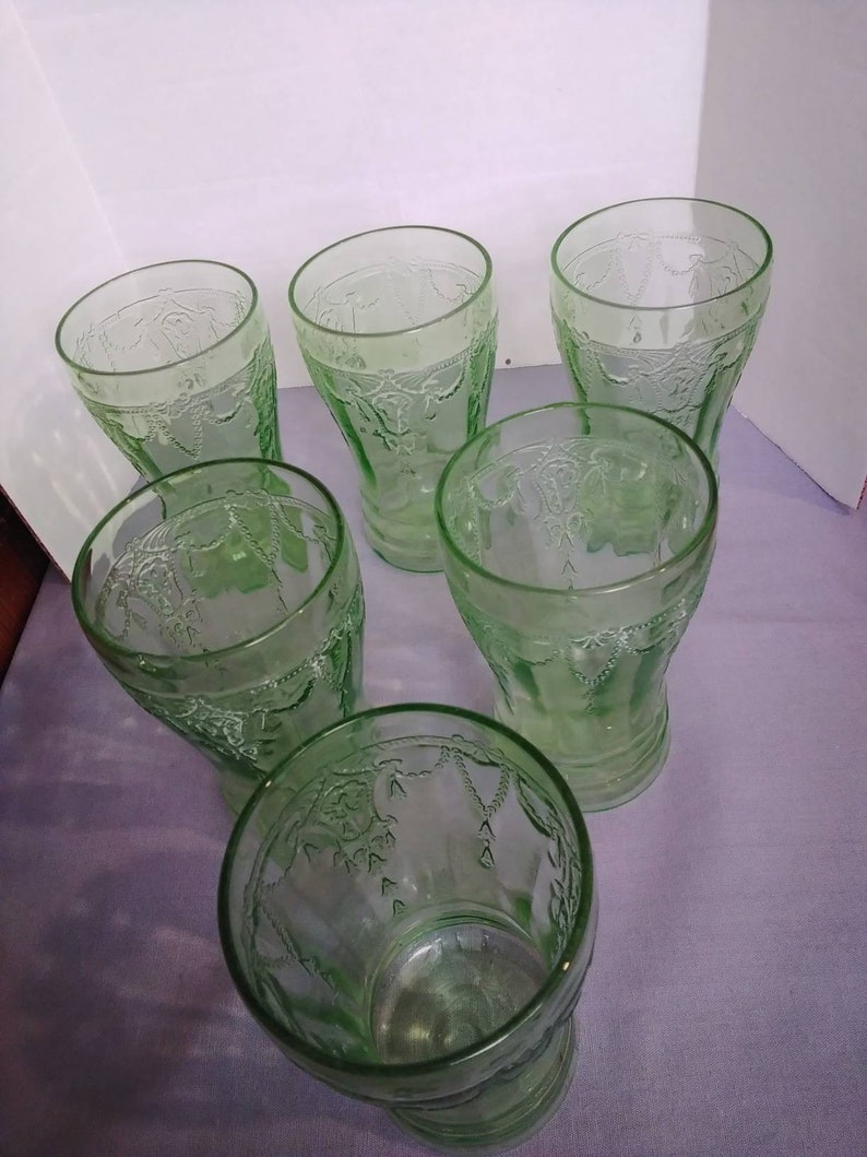 Green Depression Glass Drinking Glasses Etsy