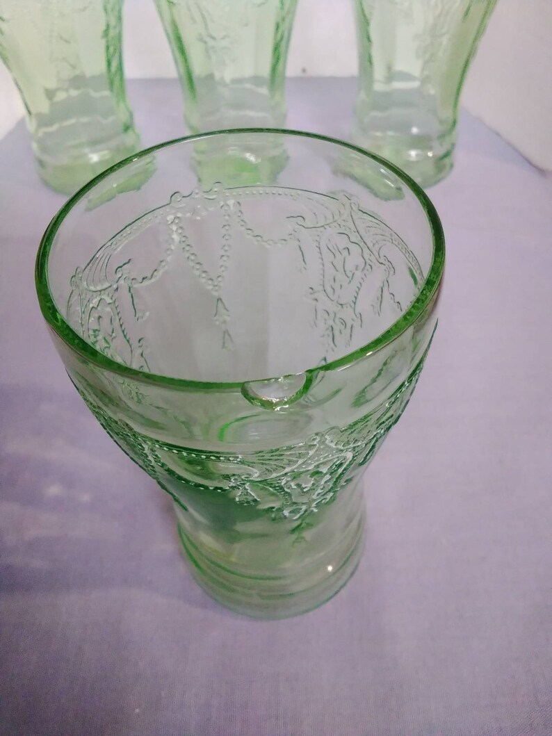 Green Depression Glass Drinking Glasses Etsy
