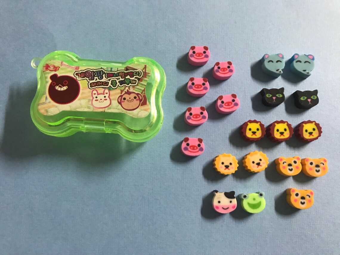 Vintage Mini Erasers in Plastic Case Animals. Etsy