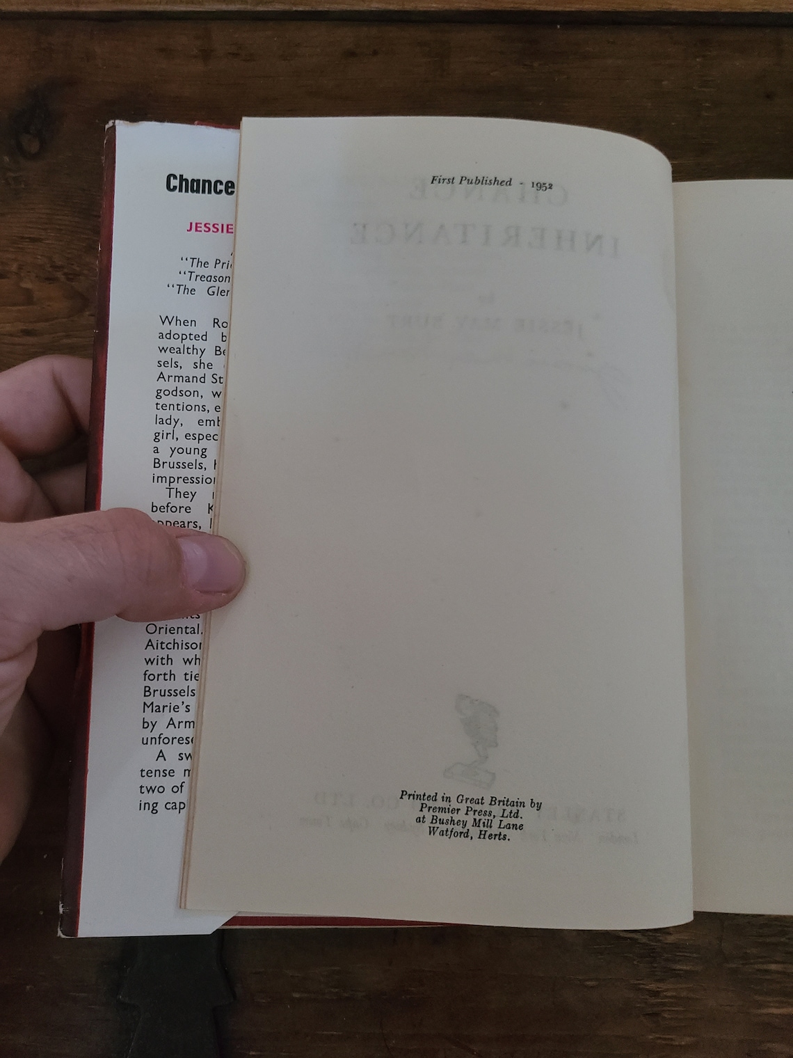 Signed x2. Chance Inheritance. Jessie May Burt. Stanley Paul. First Edition. 1952. Rare., photo 4 of 5