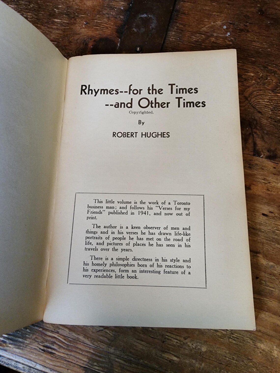 Rhymes--for the Times--and Other Times. Robert Hughes. First Edition Thus. 1950. Canadian Poet. Rare, photo 3 of 5