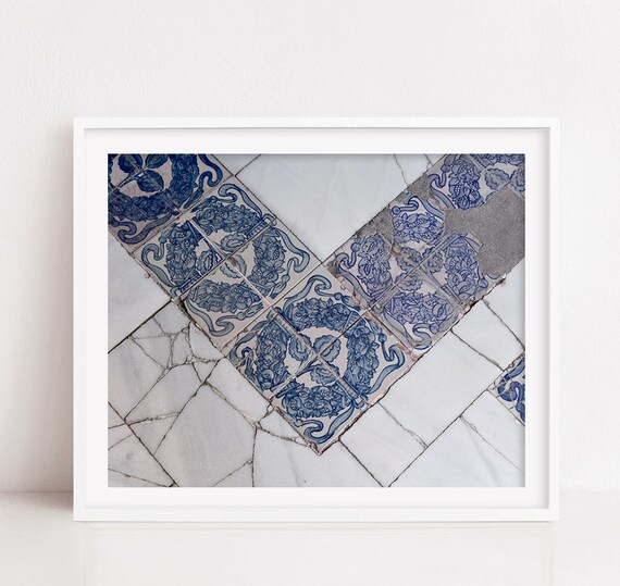 Marble Wall Art Blue Tile Wall Art Print Seville Travel Etsy
