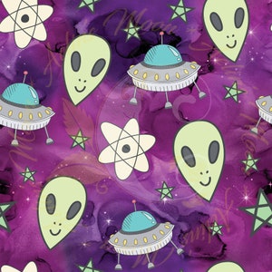 Purple UFO Alien Seamless File Digital Paper