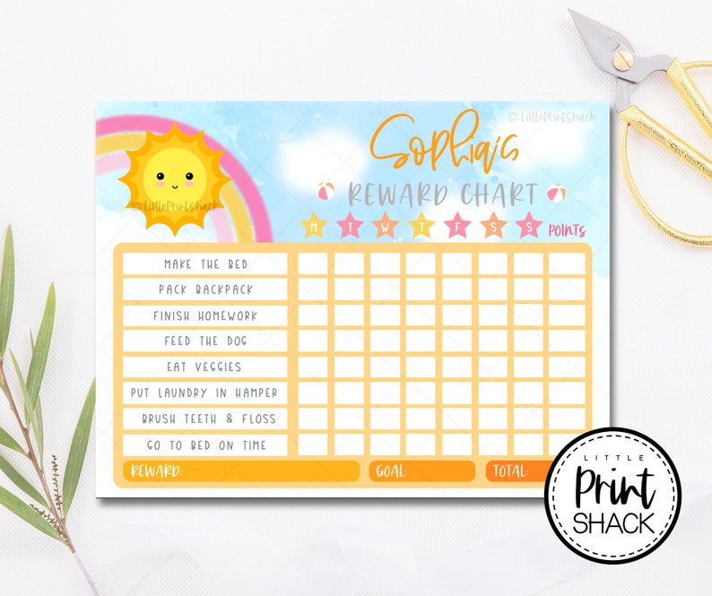 summer sun reward chart for girls printable rainbow sun