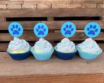 Blue Paw Print Birthday Cupcake Toppers 12 count | Blues Party Decorations | Blues Birthday Party