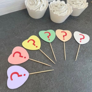 Valentine Candy Heart Gender Reveal Cupcake Toppers 12 Count| Boy or Girl Decor Decorations | Pink or Blue Valentine Baby Shower