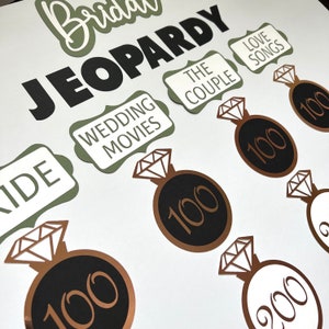 CHOOSE YOUR COLORS Bridal Jeopardy Shower Ring Bride Bachelorette Engagement Wedding Trivia Game Decorations