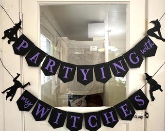 Witch Halloween Bachelorette Bach Party Twerk Cheers Witches Bridal Shower Bachelor Banner Black Garland Wedding Bride Decorations Decor