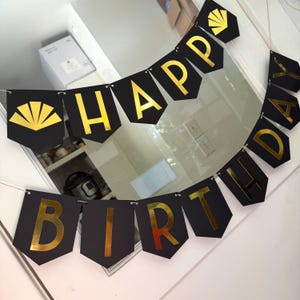 Great Gatsby Roaring 20s Art Deco Gold Black 1920s Happy Birthday Party Decor Decorations Banner Garland