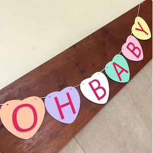 Valentine Candy Heart Gender Reveal Baby Shower Banner Garland | Boy or Girl Decorations | Pink or Blue Valentine Happy Birthday