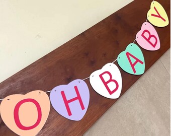 Valentine Candy Heart Gender Reveal Baby Shower Banner Garland | Boy or Girl Decorations | Pink or Blue Valentine Happy Birthday