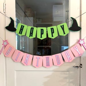 Green Pink Black Happy Birthday Good Bad Witch Party Garland Banner Decorations Decor