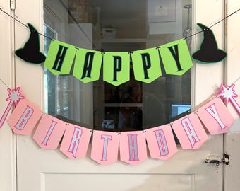 Green Pink Black Happy Birthday Good Bad Witch Party Garland Banner Decorations Decor