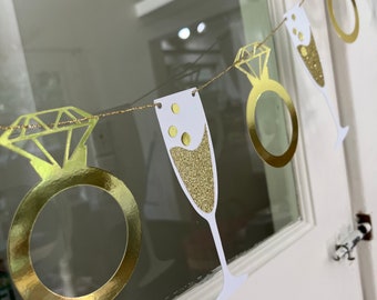 Gold Champagne Ring Brunch Bubbly Prosecco Engagement Bridal Shower Bachelorette Bride Banner Garland Sign Bridal Shower Decor Decorations