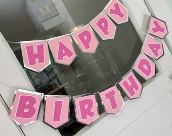 Pink Silver Happy Birthday Party Banner Garland Party Decor Decorations